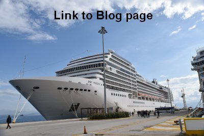 MSC Poesia docked at Corfu. Link to blog page