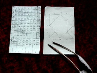 Quill pen, astrological chart, and ephemeris